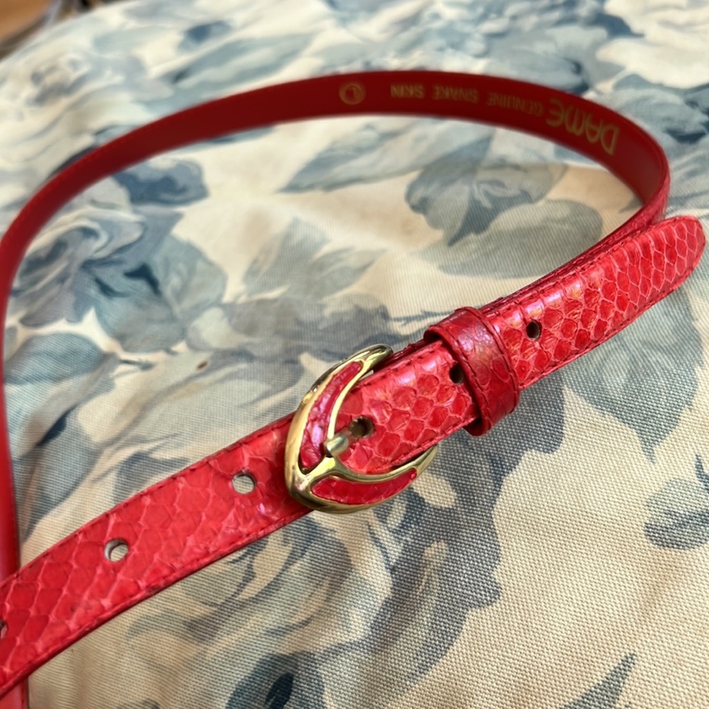 DAME Red Genuine Snake Skin Narrow Belt L